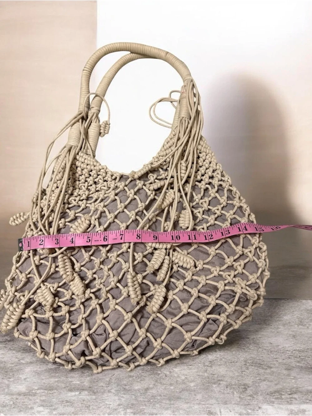 Monserat De Lucca Cream Macramé Shoulder Bag
